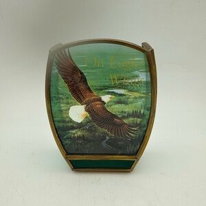 Enesco Stained Glass w/ brass Panel Candle Holder Bald Eagle on Eagles Wings